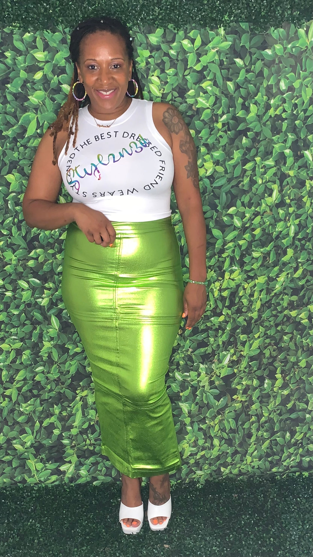 Metallic Faux Leather Pencil Skirt